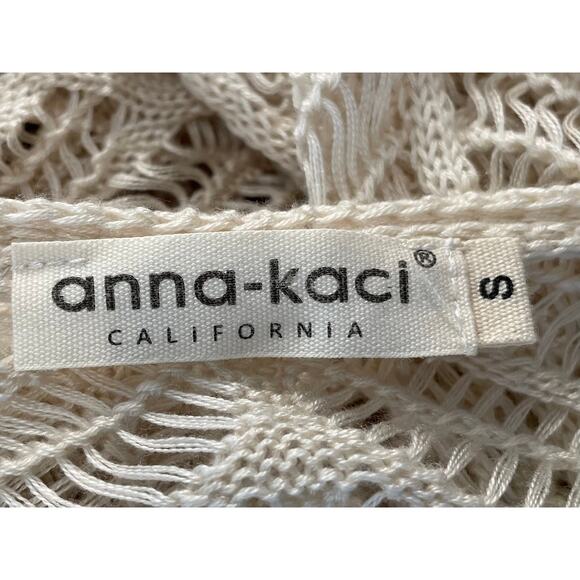 anna-kaci Ivory / Cream Long Open Knit Cardigan, Bell Sleeved, Fringe, Size S - Picture 8 of 11